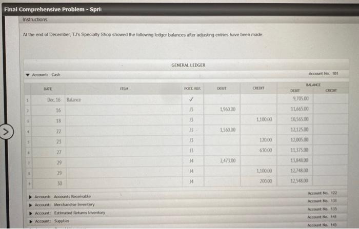 Final Comprehensive Problem Please complete all parts and Make easy to understand!