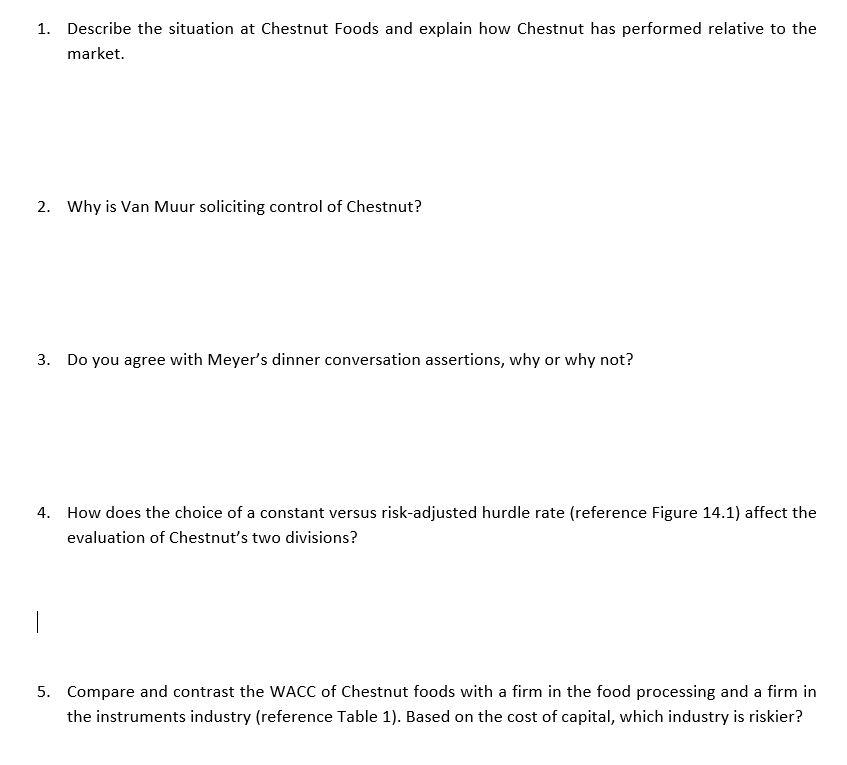Answer the questions based on reading Case #14: Chestnut Foods. Please type
