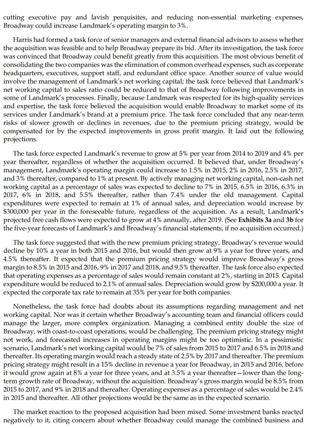 the relevant calculations such as valuation of Landmark by discounted cash flow,