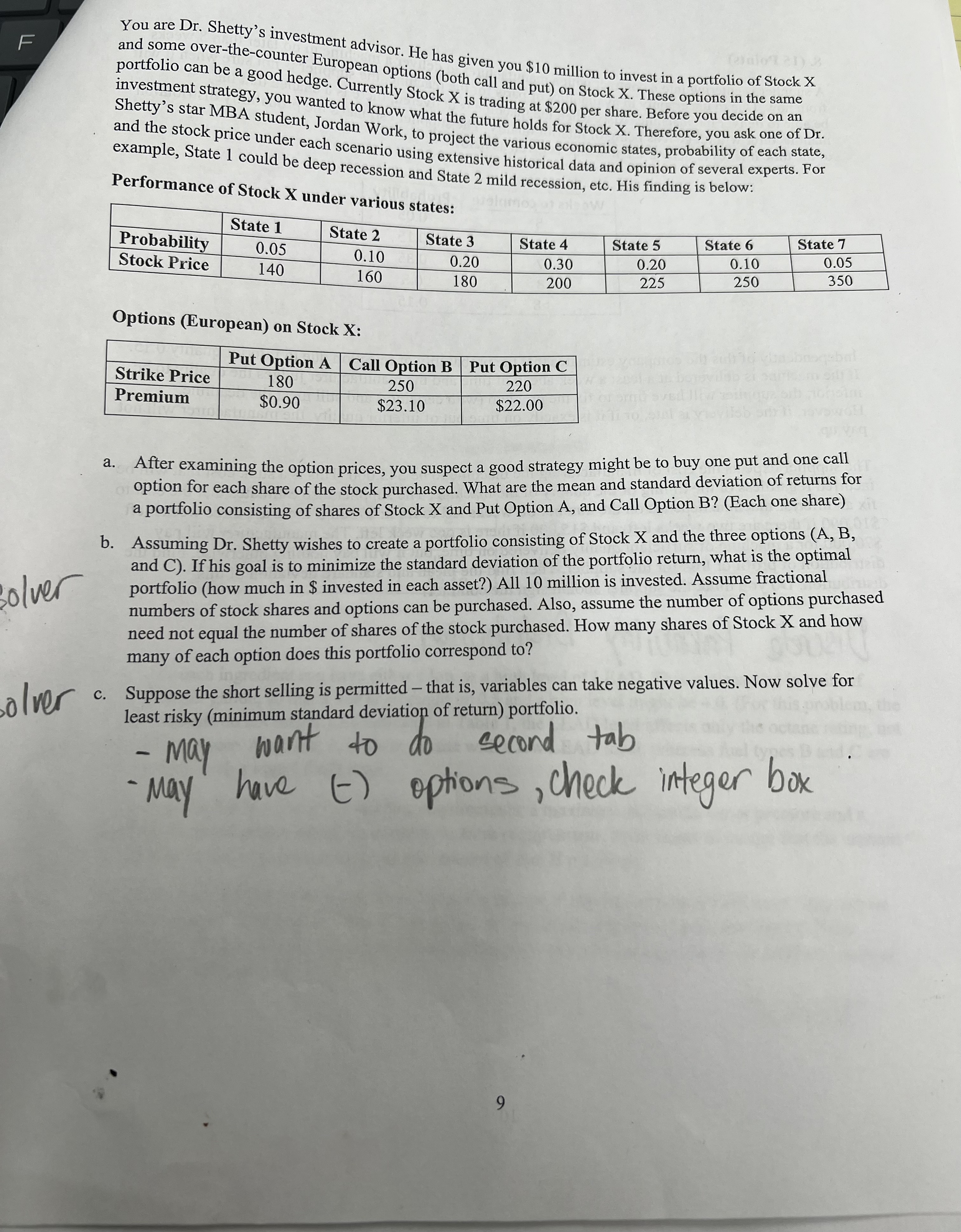  Please answer all points in excel if possible. You are Dr.