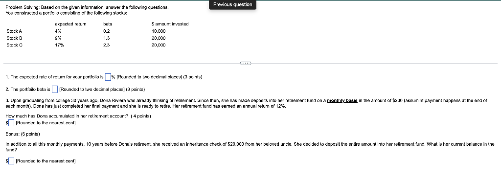  Previous question Problem Solving: Based on the given information, answer the