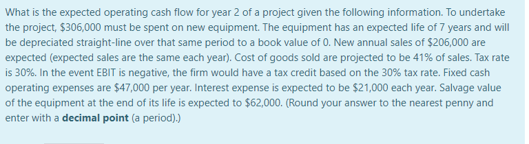 What is the expected operating cash flow for year 2 of