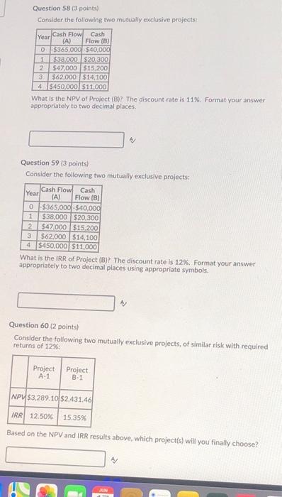 3 part question help please Question 58 (3 points) Consider the following