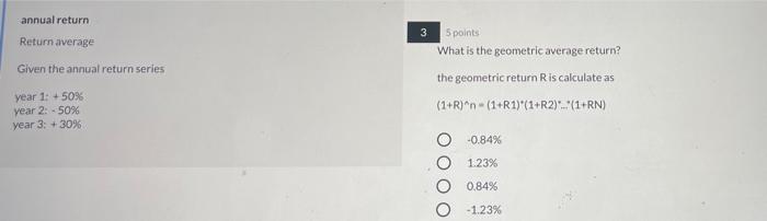  annual return 3 Return average 5 points What is the geometric