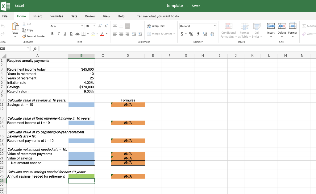 Bubmit Excel Online Structured Activity: Required annuity payments Your father is 50