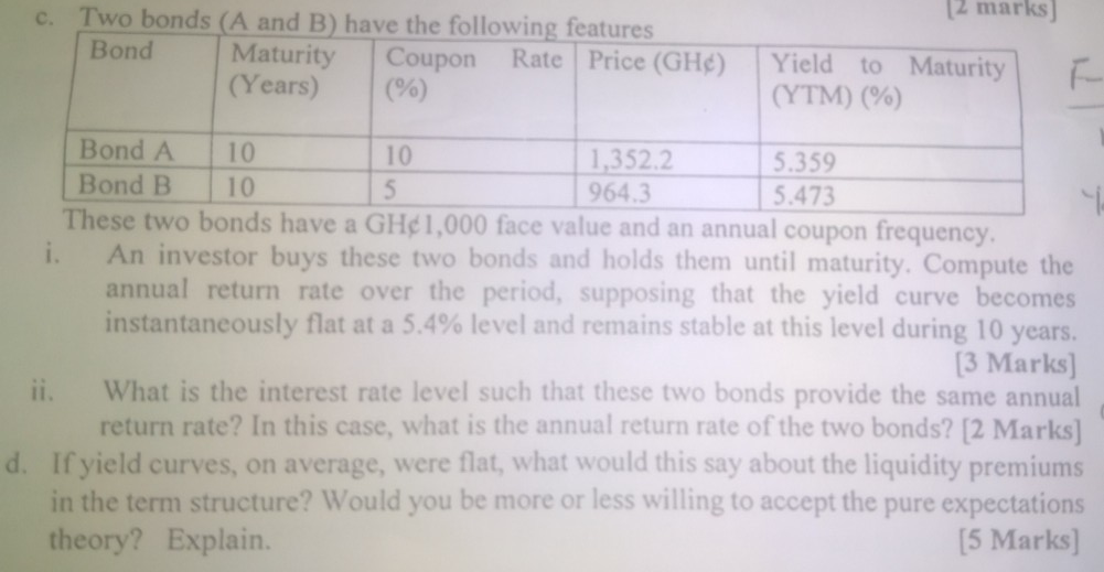  [2 marks] c. Two bonds (A and B) have the following