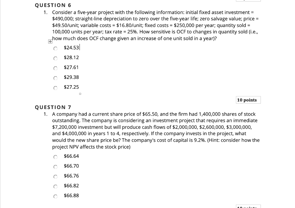 1. Consider a five-year project with the following information: initial fixed