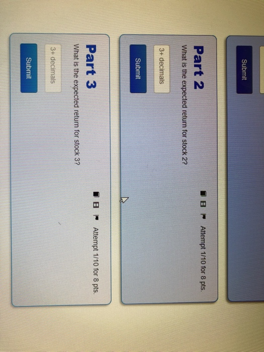 information for 3 stocks Stock 1 1.9 Stock 2 1.2 Stock 3