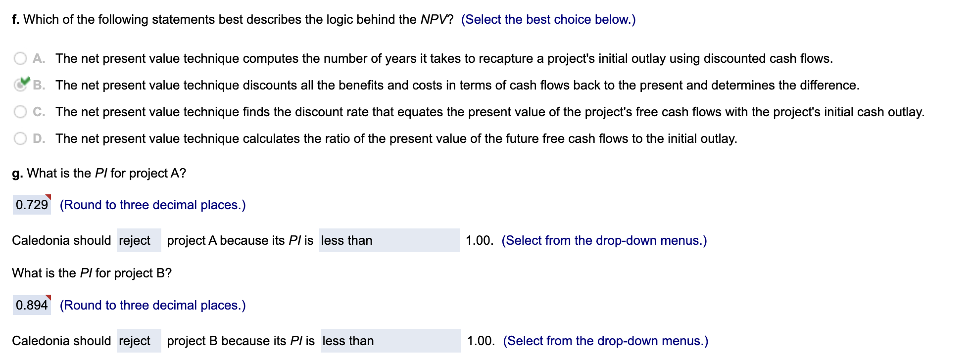 from the drop-down menus.) What is the IRR for project B ?
