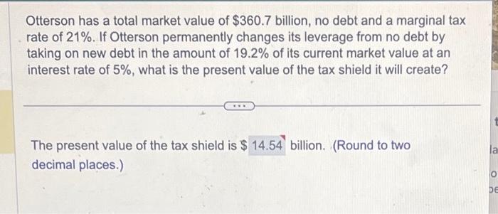 explain why its 14.54 Otterson has a total market value of $360.7