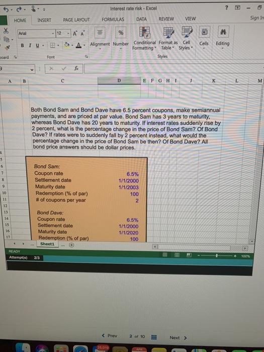  Interest rate risk - Excel ? HOME INSERT PAGE LAYOUT FORMULAS