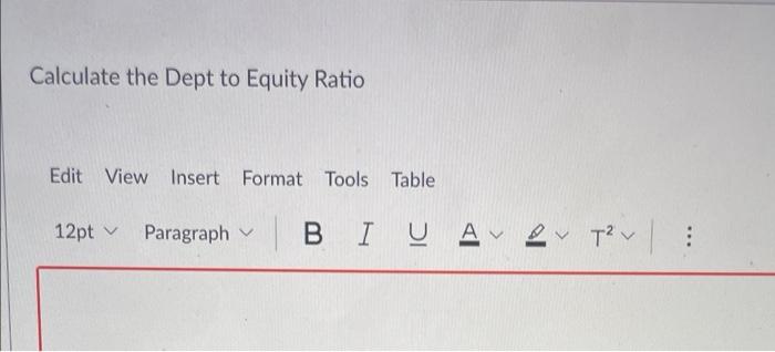 Calculate the Dept to Equity Ratio Edit View Insert Format Tools