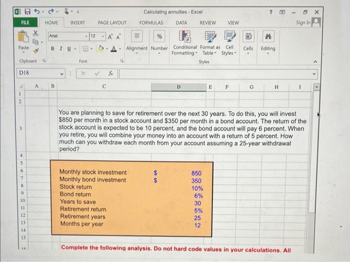  BIS. Calculating annuities - Excel ? FILE HOME INSERT PAGE LAYOUT