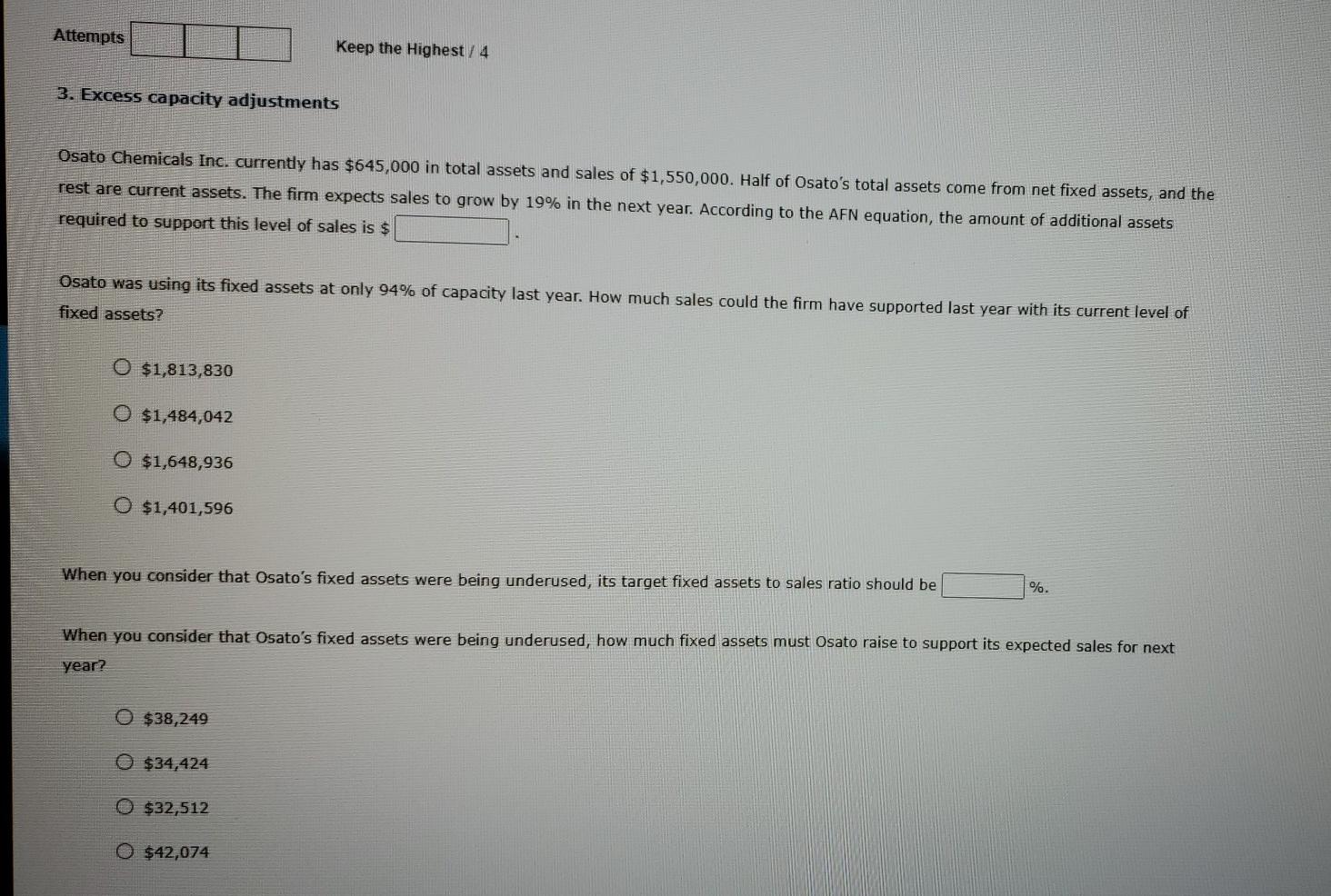  Attempts Keep the Highest / 4 3. Excess capacity adjustments Osato