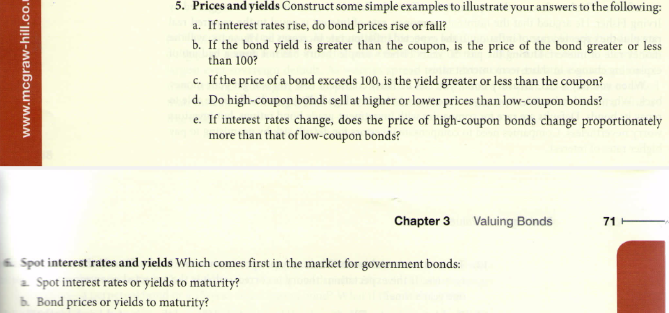 5. Prices and yields Construct some simple examples to illustrate your
