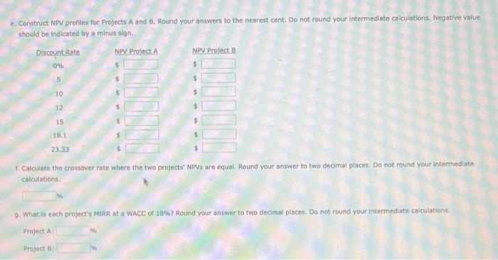 questions below. a. What is each project's NPV? Round your answer to