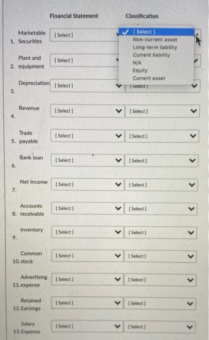 sheet Neither Plant and 2. equipment Select Depreciation Select 1 V Select)