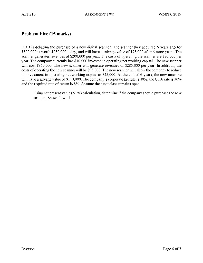 Please do it on excel and show the formulas! AFF 210 AssIGNMENT