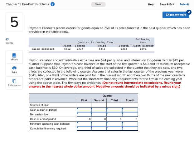 Chapter 19 Pre-Built Problems Savod Help Save & Exit Submit Check