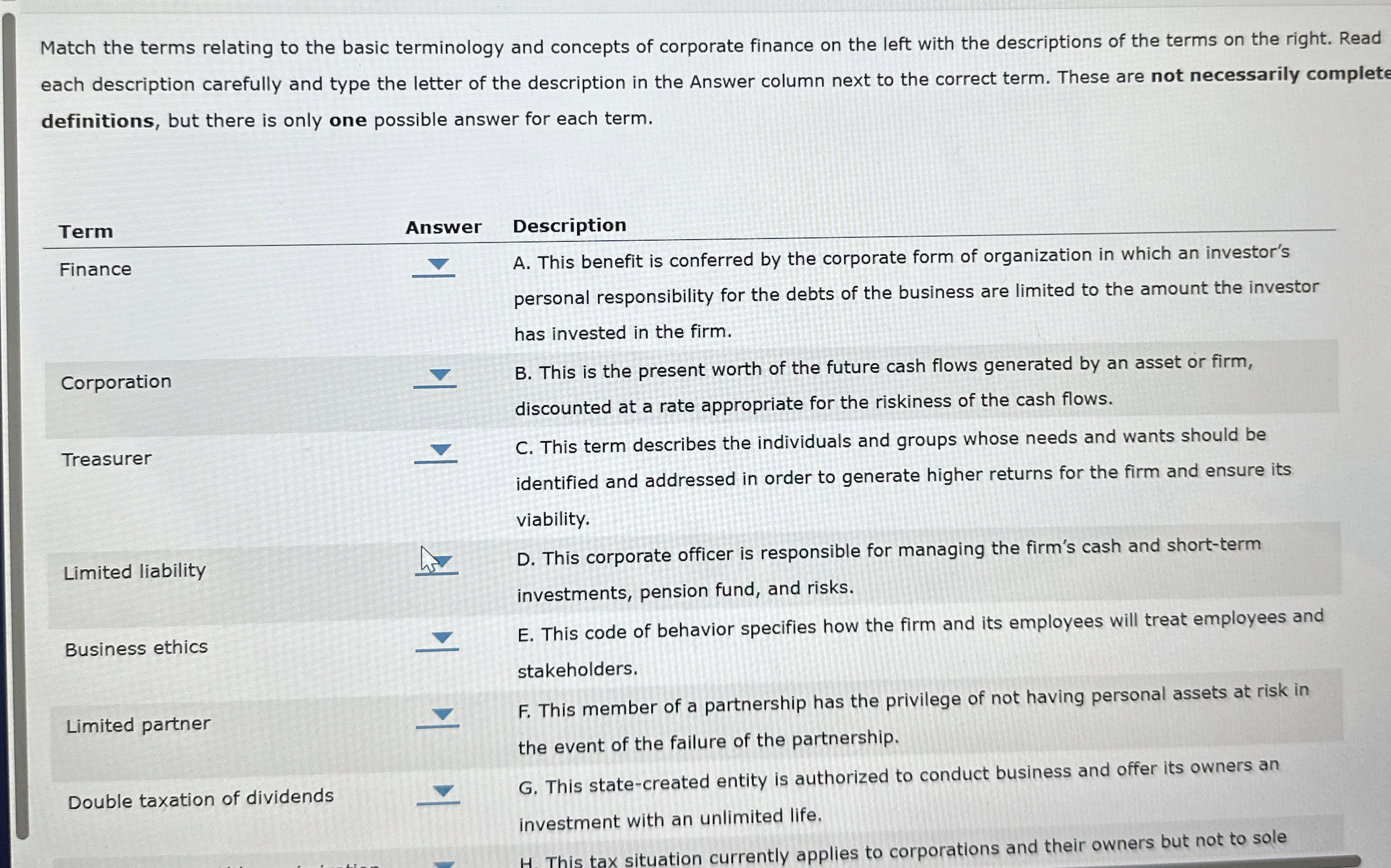  Match the terms relating to the basic terminology and concepts of