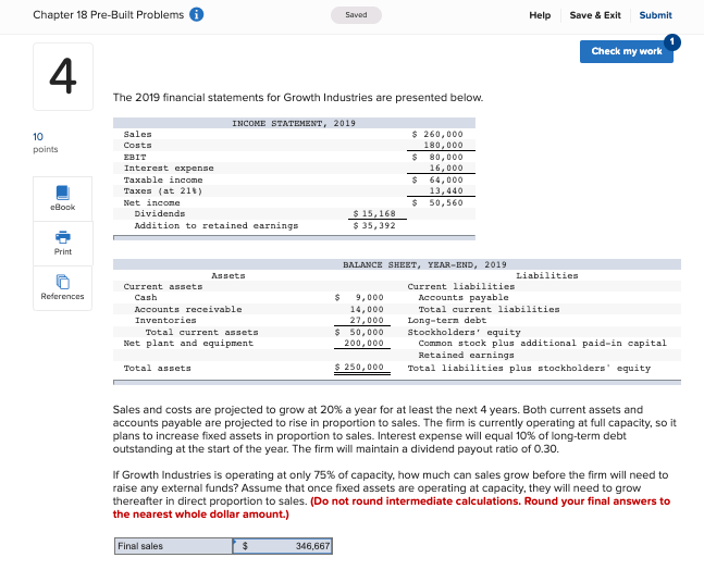  Chapter 18 Pre-Built Problems Saved Help Save & Exit Submit Check