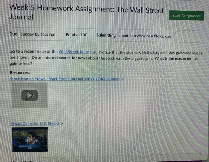  Week 5 Homework Assignment: The Wall Street Journal Start Assignment Due