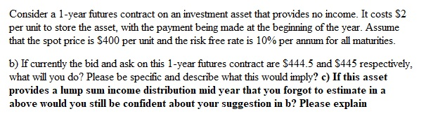 Please show all work. Consider a 1-year futures contract on an investment