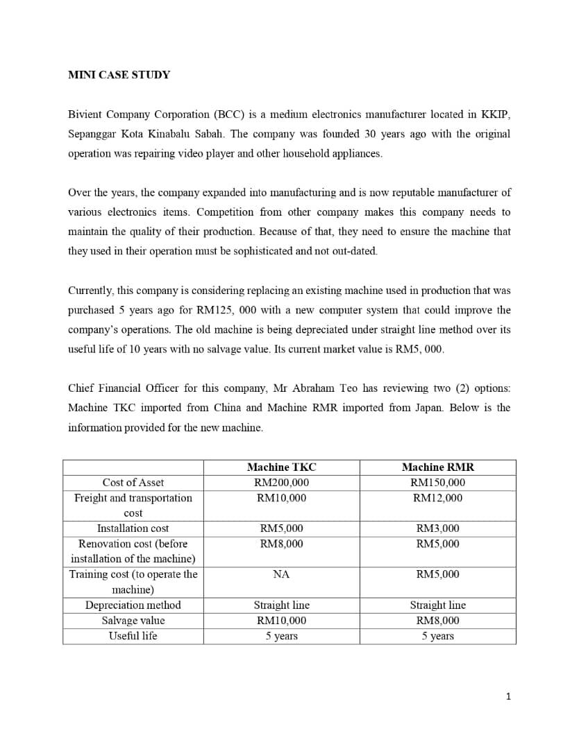 MINI CASE STUDY Bivient Company Corporation (BCC) is a medium electronics