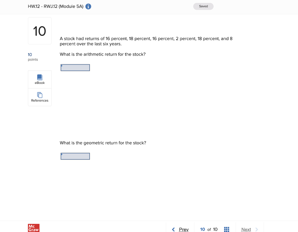  HW.12 - RWJ.12 (Module 5A) Saved 10 A stock had returns