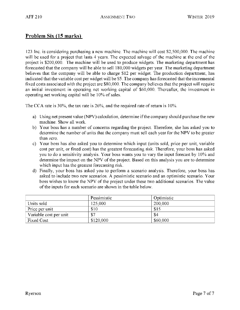 Please do it on excel and show the formulas! AFF 210 ASSIGNMENT