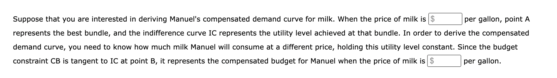 IC CB BC MILK (Gallons per month) 1. Deriving the compensated demand