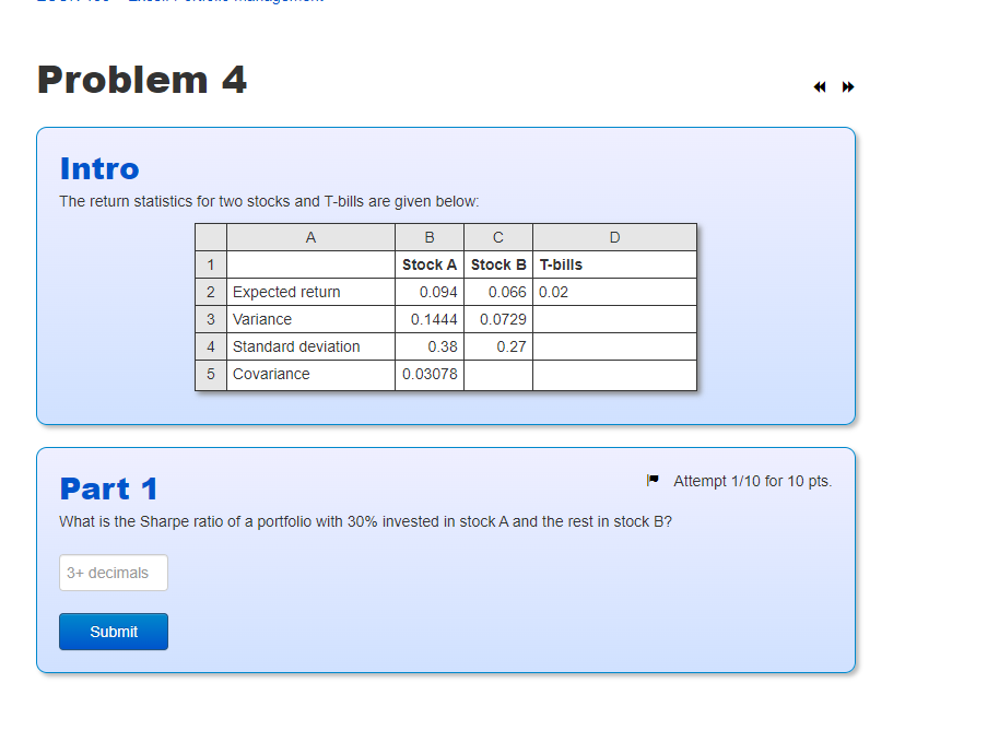  Problem 4 D Intro The return statistics for two stocks and