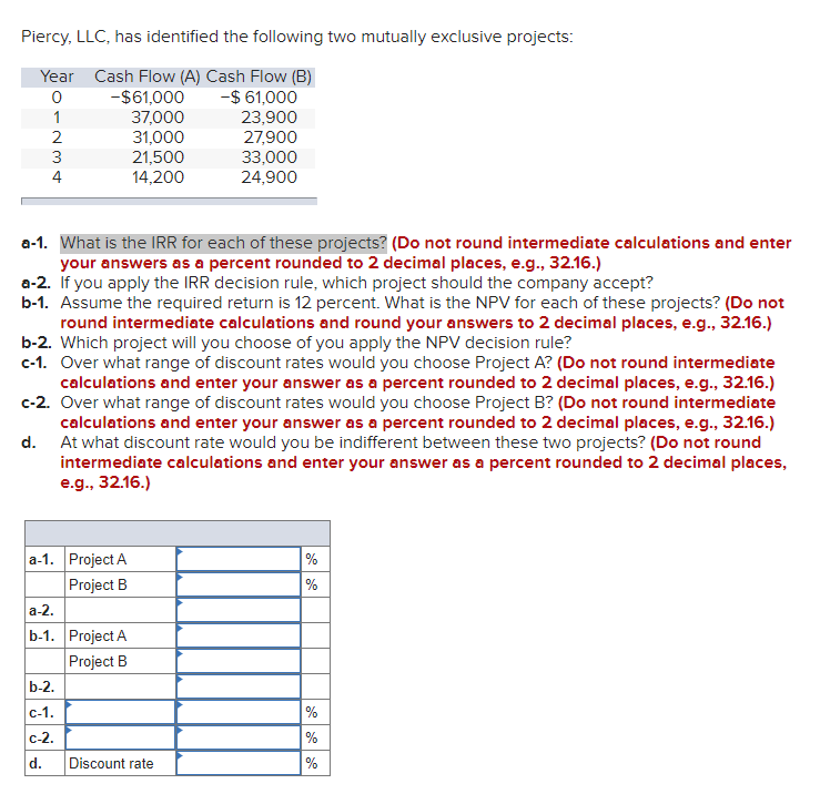 Please show the solution thoroughly. Piercy, LLC, has identified the following two