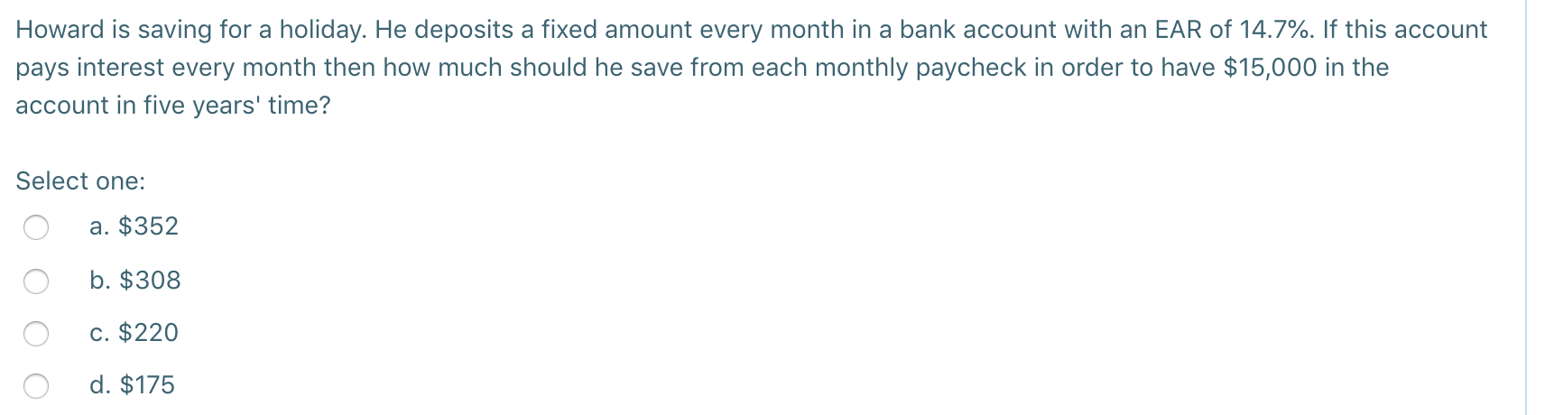  Howard is saving for a holiday. He deposits a fixed amount