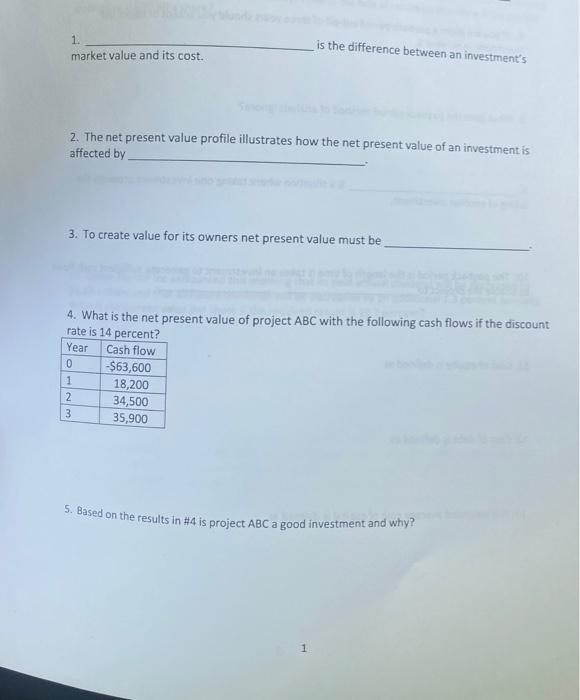  1 market value and its cost. is the difference between an