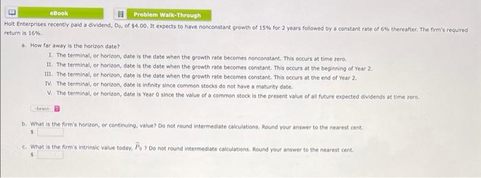  ebook Problem Walk-Through Holt Enterprises recently paid a dividend, Do. of