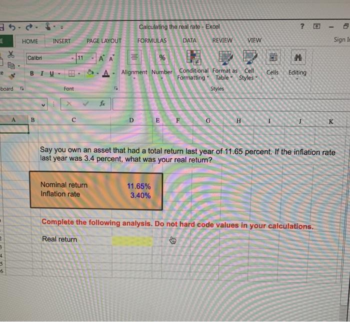  35. ? Calculating the real rate - Excel FORMULAS DATA REVIEW