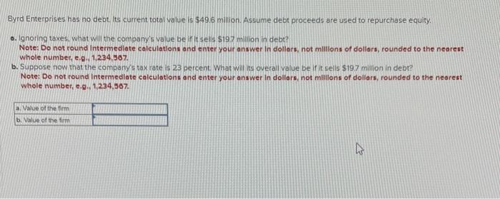  Byrd Enterprises has no debt. Its current total value is $49.6m