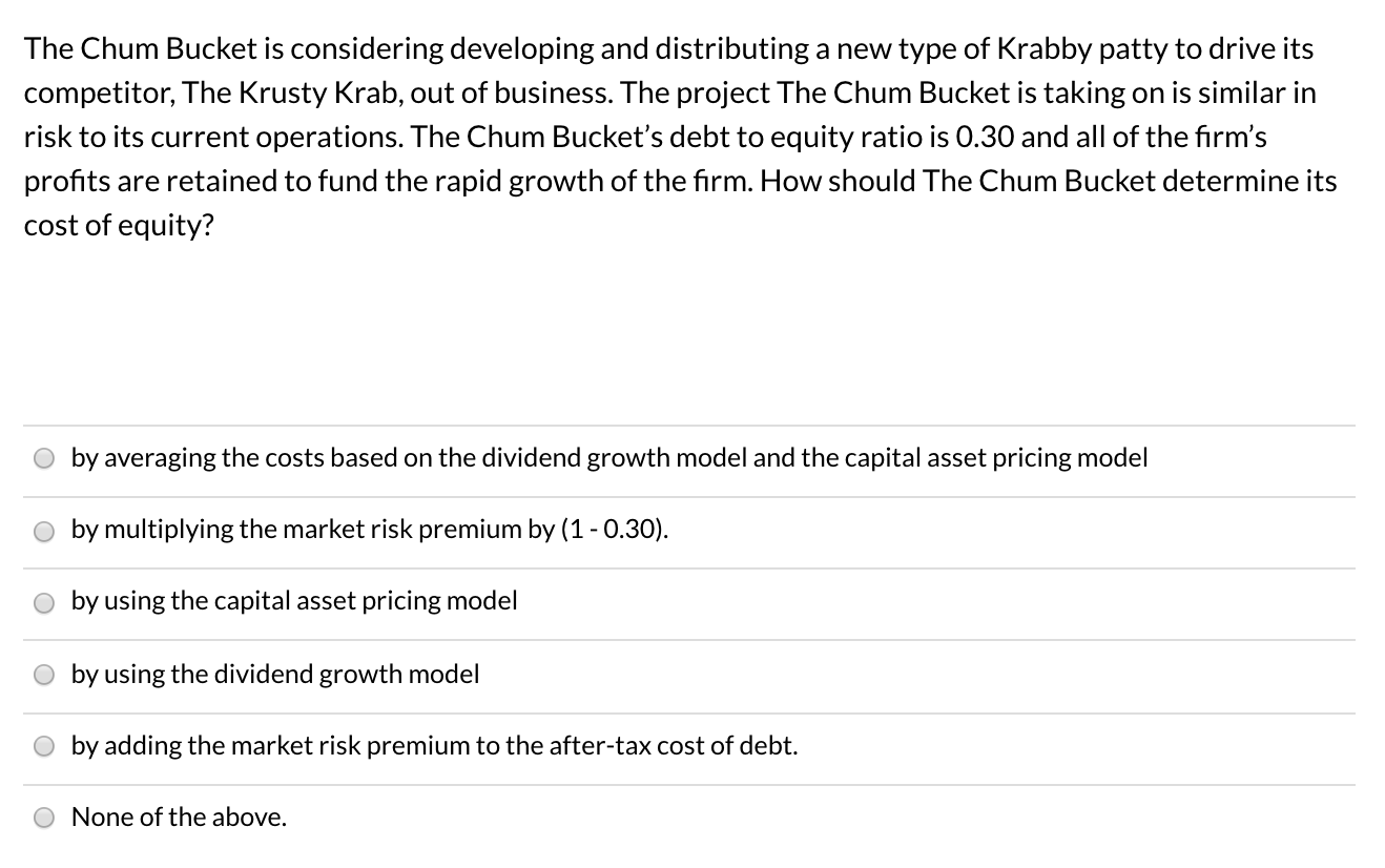  The Chum Bucket is considering developing and distributing a new type