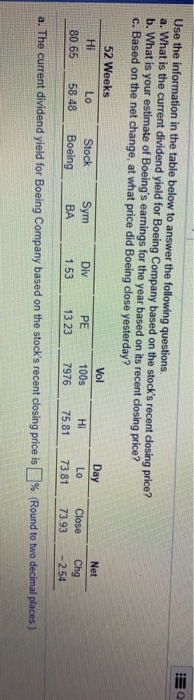  Use the information in the table below to answer the following