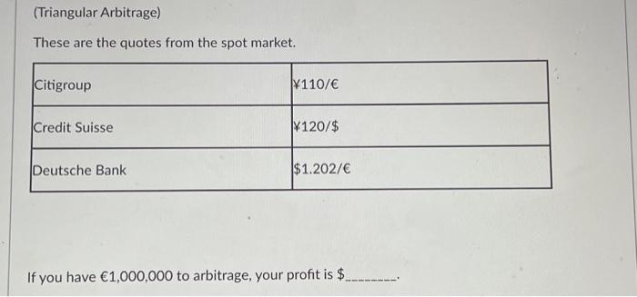  (Triangular Arbitrage) These are the quotes from the spot market. If