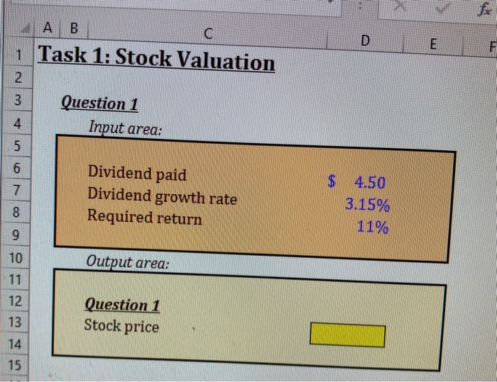 Microsoft Word file. Task 1: Stock Valuation (Use the template on sheet