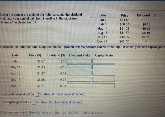  Using the data in the table to the right, calculate the