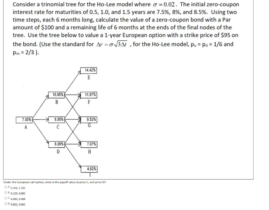  Consider a trinomial tree for the Ho-Lee model where o =0.02.