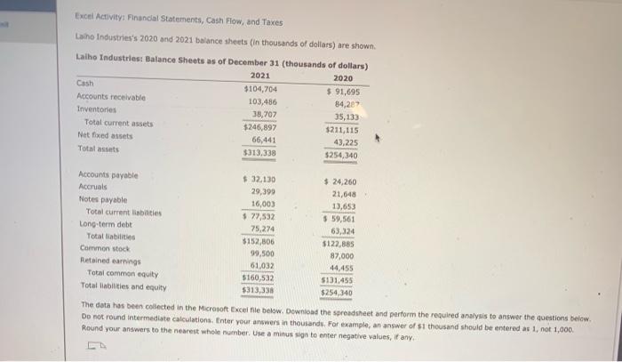 all one question. please help !!! Excel Activity: Financial Statements, Cash Flow,