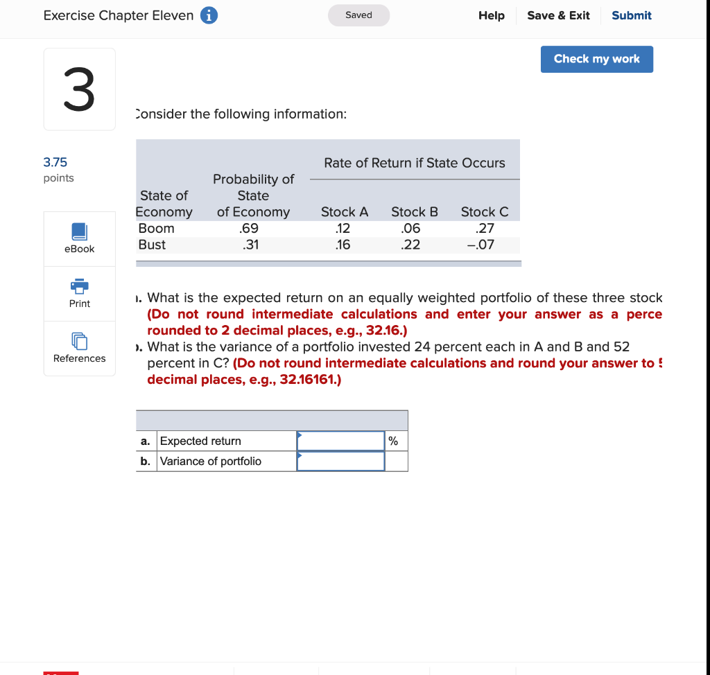  Exercise Chapter Eleven Saved Help Save & Exit Submit Check my