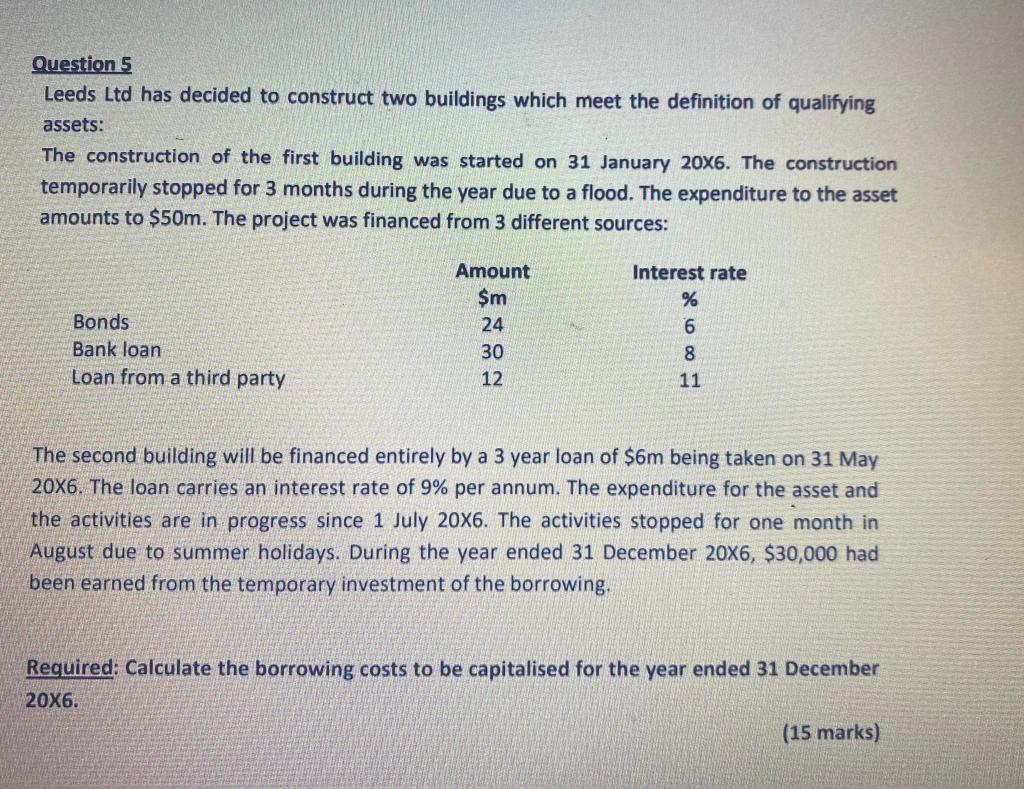  Question 5 Leeds Ltd has decided to construct two buildings which
