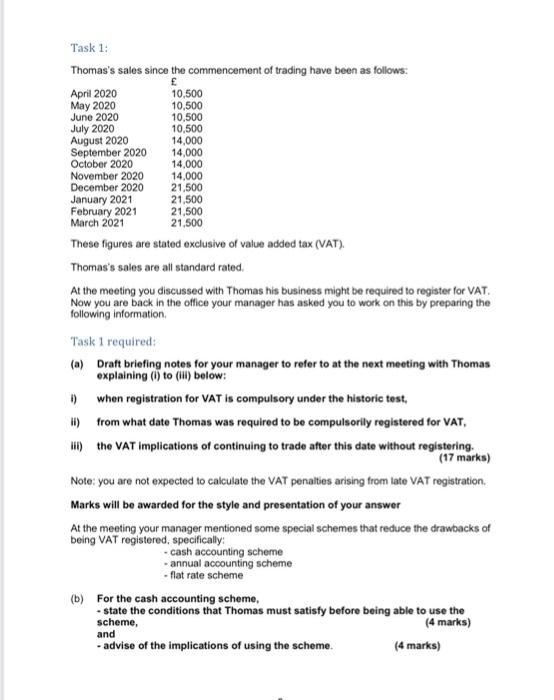 i have 30 mins plz i will upvote you Task 1: Thomas's