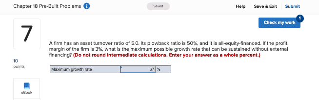  Chapter 18 Pre-Built Problems Saved Help Save & Exit Submit Check