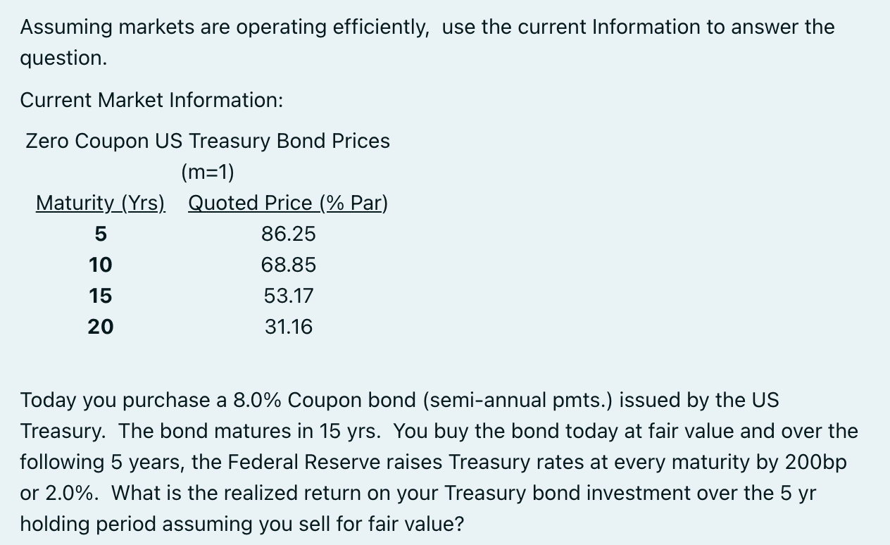 Assuming markets are operating efficiently, use the current Information to answer